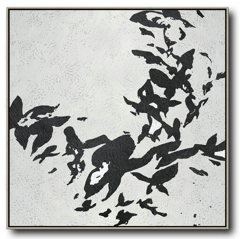 Large Abstract Painting,Oversized Minimal Black And White Painting - Abstract Painting For Home